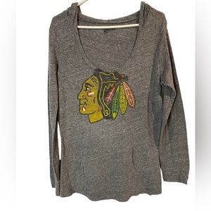 Womens Gray Long‎ Sleeve Hooded Chicago Blackhawks Top Size XL
